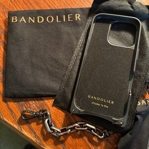 FOR iPhone 16 PRO!  BANDOLIER Black & Pewter Crossbody and Chain Carry